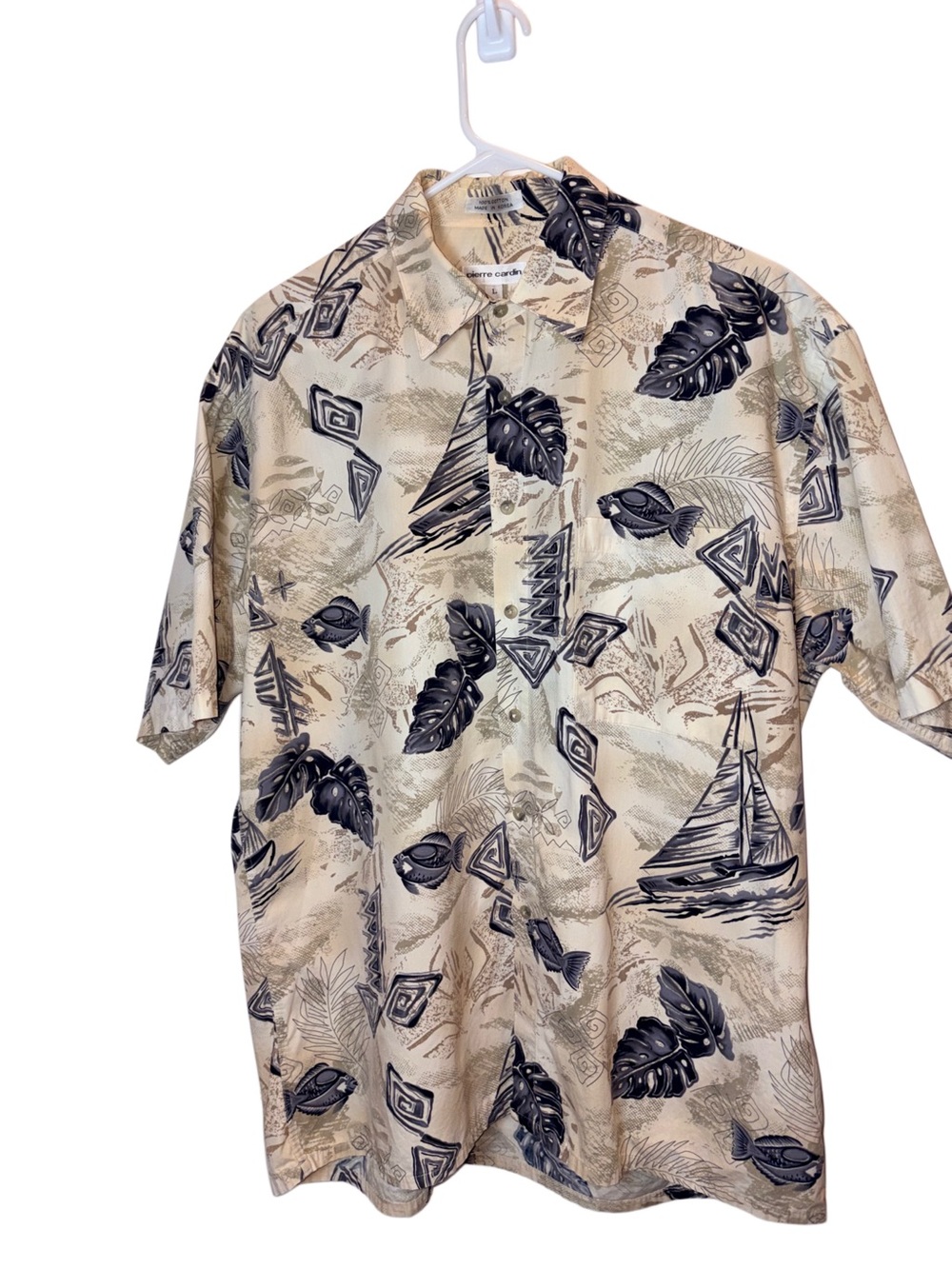 VTG Pierre Cardin Sailboat Tropical Cotton Hawaiian Camp Shirt Large 90s Resort